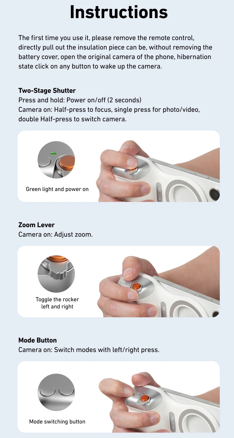 TELESIN Magnetic Phone Camera Shoot Hand Grip Phone Holder Shooting Aid Remote Control Handle
