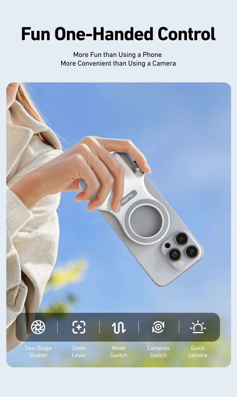 TELESIN Magnetic Phone Camera Shoot Hand Grip Phone Holder Shooting Aid Remote Control Handle