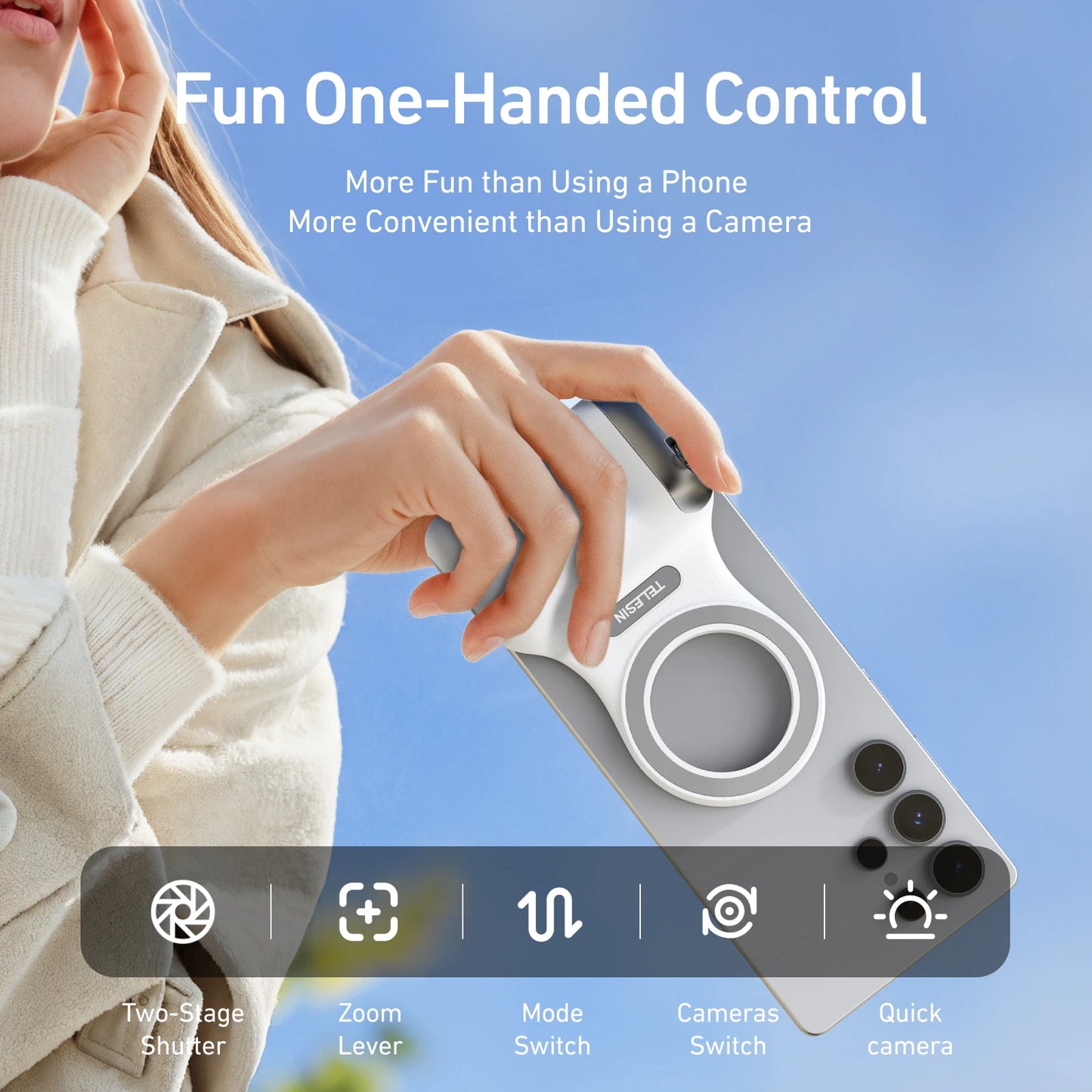 TELESIN Magnetic Phone Camera Shoot Hand Grip Phone Holder Shooting Aid Remote Control Handle